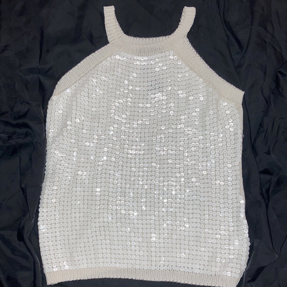 NWOT Romeo +Juliet Couture White Sequin Sleeveless Sweater Size Large